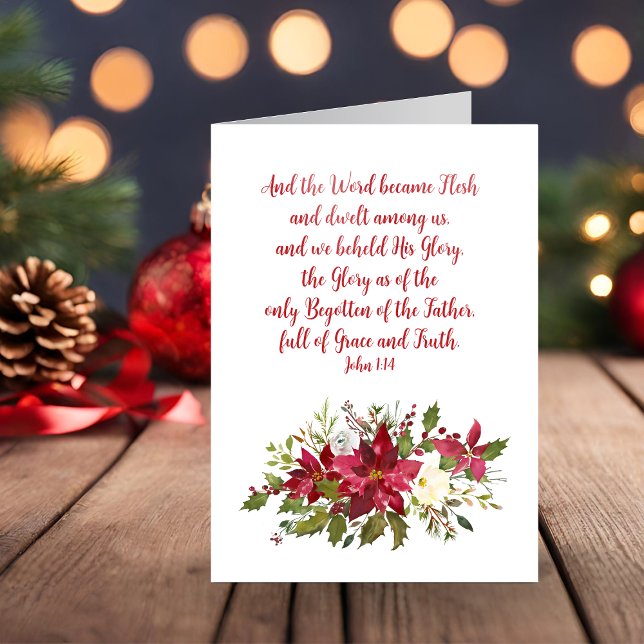 Elegant Christian Christmas Bible Verse Poinsettia Holiday Card (Elegant Christian Christmas Bible Verse Poinsettia Holiday Card)