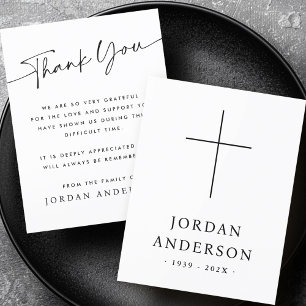Elegant Christian cross name date funeral Thank You Card