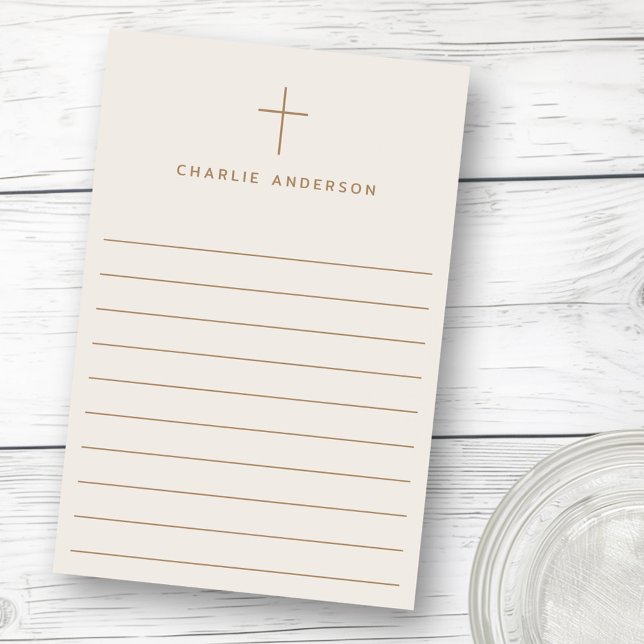 Elegant Christian cross name light tan brown lined Post-it Notes (Elegant Christian cross name light tan brown lined Post-it Notes)