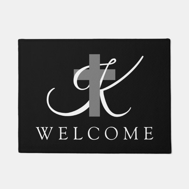 Elegant Christian faith monogram religious cross Doormat (Front)