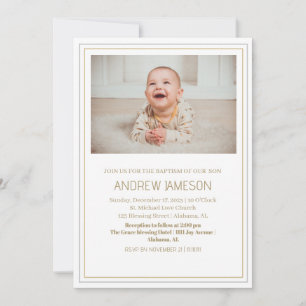 Elegant Christian Gold Round Photo   Baptism Invitation