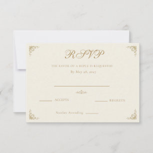 Elegant Christian Ivory & Antique Gold Wedding RSVP Card
