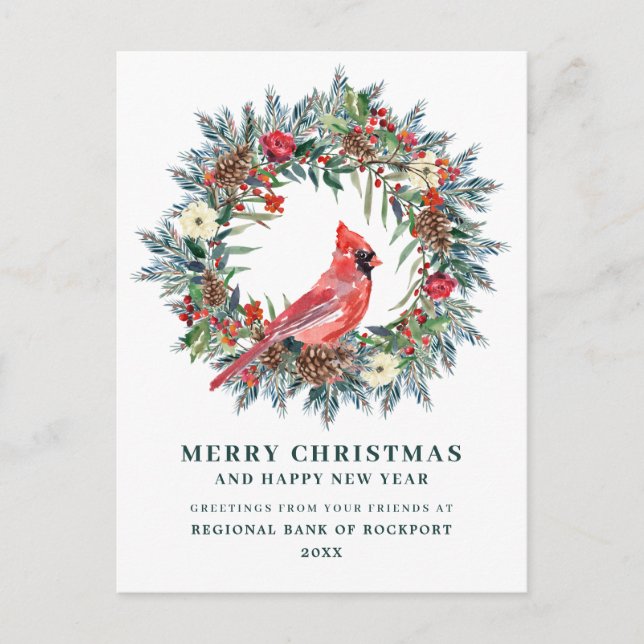 Elegant Christimas Wreath Corporate Greeting Postcard (Front)