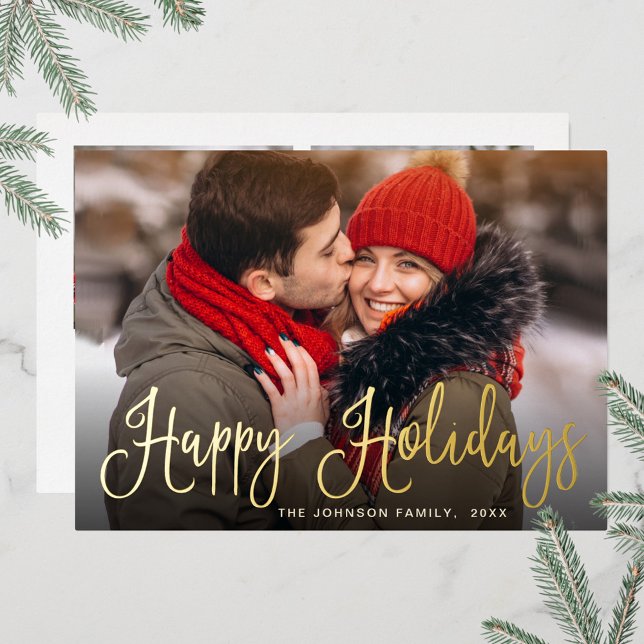 Elegant Christmas 3 PHOTO Greeting Gold Foil Holiday Card (Creator Uploaded)