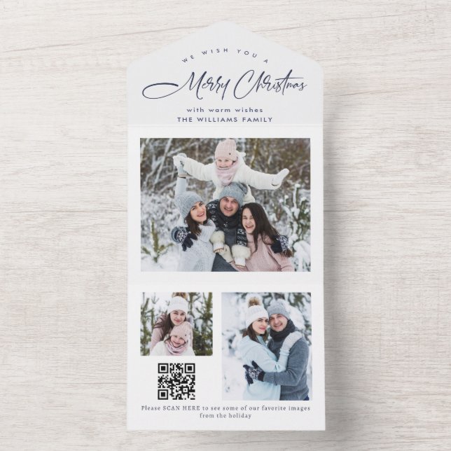 Elegant Christmas 3 Photo Greeting QR Holiday Card (Inside)