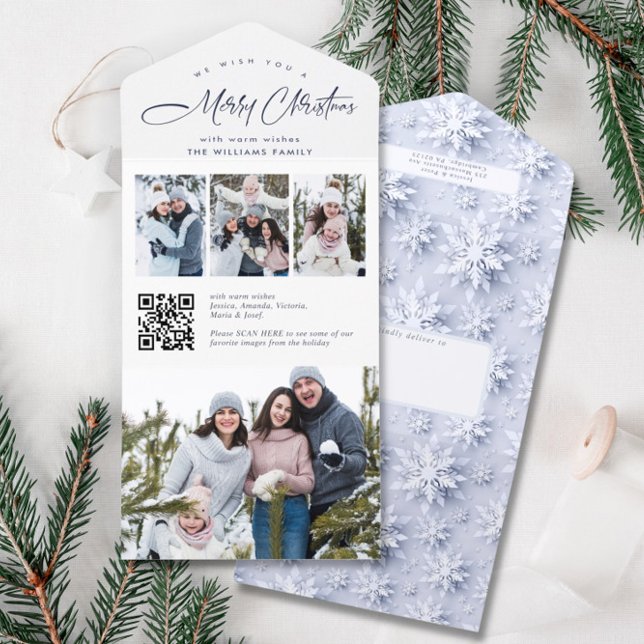 Elegant Christmas 4 Photo Greeting QR Holiday Card (Creator Uploaded)