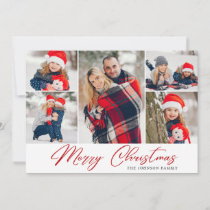 Elegant Christmas 5 Photo Collage Modern Greeting Holiday Card