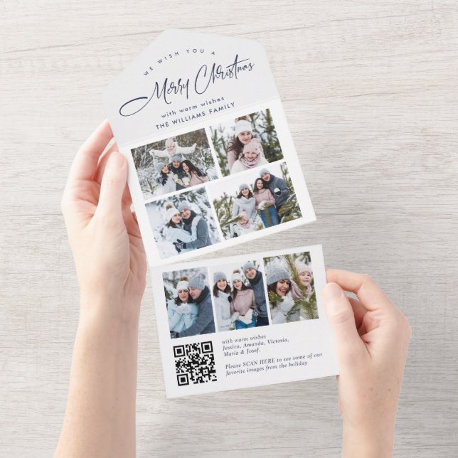 Elegant Christmas 7 Photo Greeting QR Holiday Card (Tearaway)