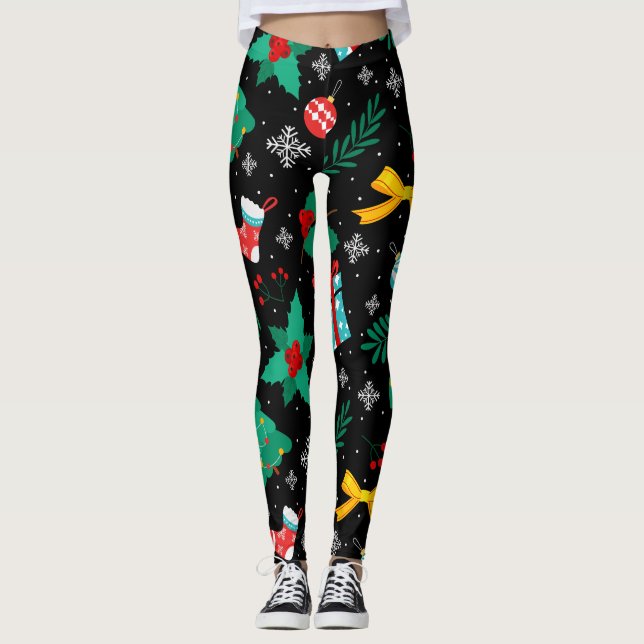 Elegant Christmas Abstract Pattern Leggings (Front)
