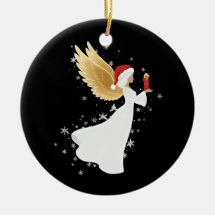 Elegant Christmas Angel with Golden Wings & Santa Ceramic Ornament