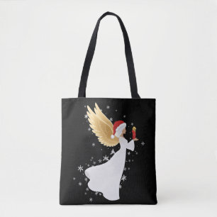Elegant Christmas Angel with Golden Wings & Santa Tote Bag
