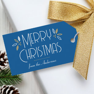 Elegant Christmas Art Deco Style Blue Editable Gift Tags