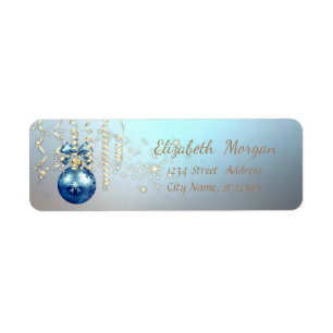 Elegant Christmas Ball ,Sparkle,Blue Return Address Label