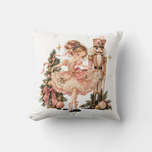Elegant Christmas Ballerina & Nutcracker Throw Pil Cushion