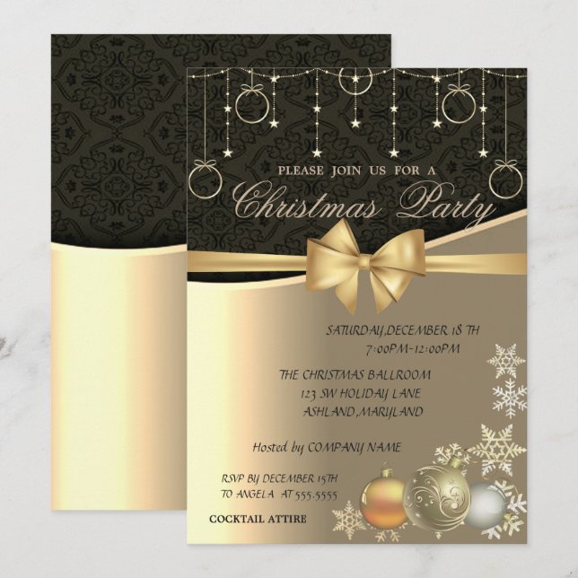 Elegant Christmas Balls, Corporate Christmas Party Invitation (Front/Back)