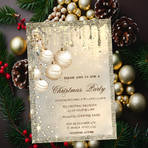 Elegant Christmas Balls Drips Gold Christmas Invitation