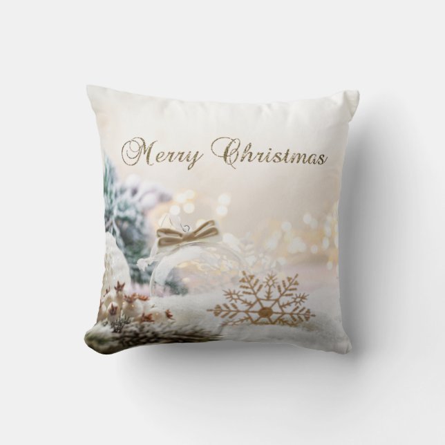 Elegant Christmas Balls,Gold Snowflakes  Cushion (Front)