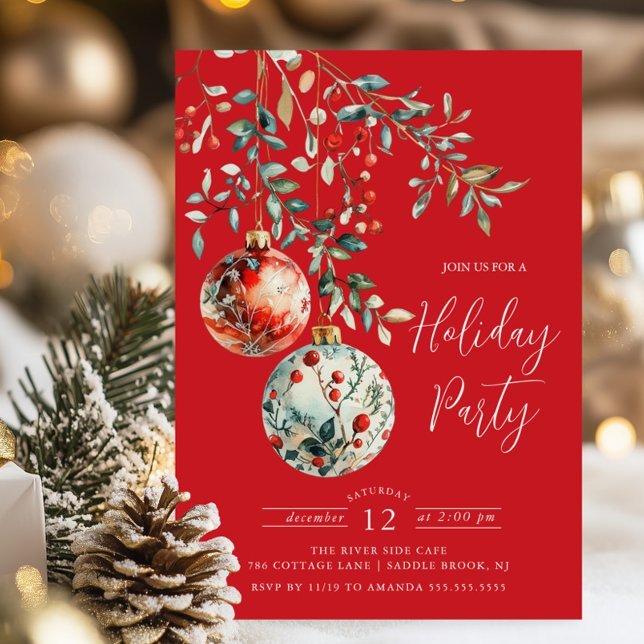 Elegant Christmas Balls Holiday Party Invitation (Creator Uploaded)