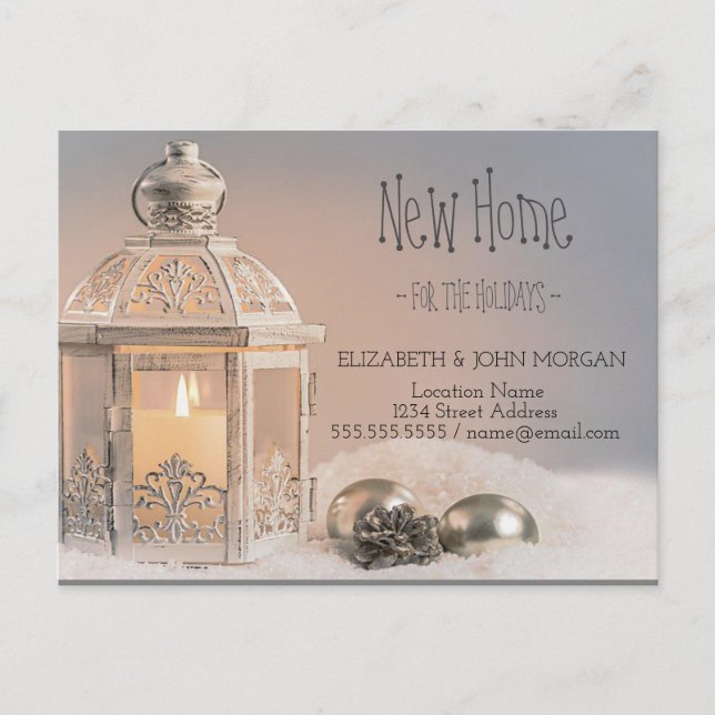 Elegant Christmas Balls,Lantern New Address  Announcement Postcard (Front)