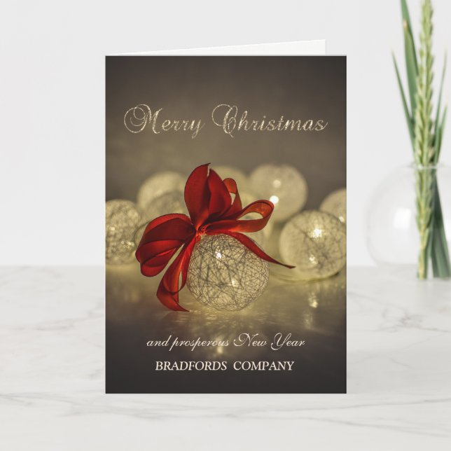 Elegant Christmas Balls Red Bow Company Holiday Card (Front)
