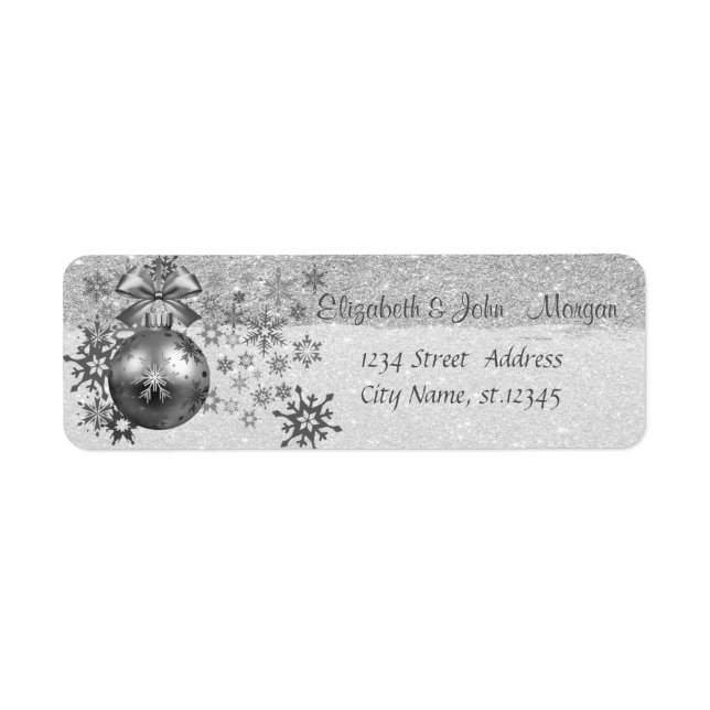 Elegant ,Christmas Balls,Snowflakes,Glittery Return Address Label (Front)