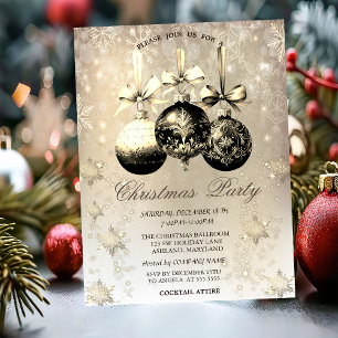 Elegant Christmas Balls Snowflakes Gold  Invitation