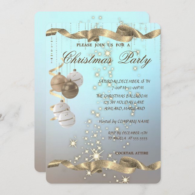 Elegant Christmas Balls,Sparkle,Christmas Party Invitation (Front/Back)