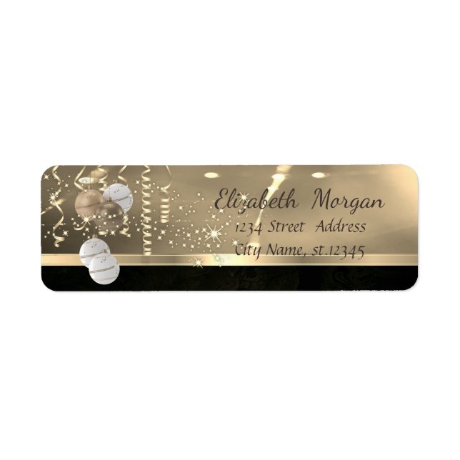 Elegant Christmas Balls ,Sparkle,Faux Gold Return Address Label (Front)