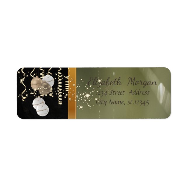 Elegant Christmas Balls ,Sparkle,Green Return Address Label (Front)