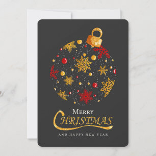 Elegant Christmas Bauble Snowflake Gold Glitter Holiday Card