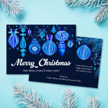Elegant Christmas Baubles Navy Blue Watercolor