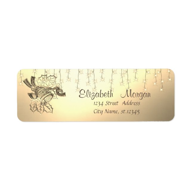 Elegant ,Christmas Bell,Christmas Lights,Gold Return Address Label (Front)