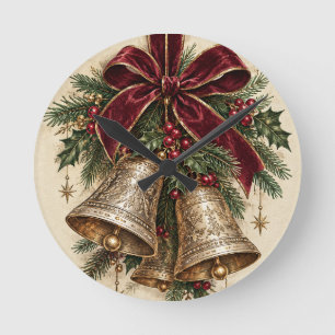 Elegant Christmas Bell,Vintage Holiday Bells style Round Clock