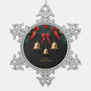 Elegant Christmas Bells Decor – Snowflake Pewter Christmas Ornament