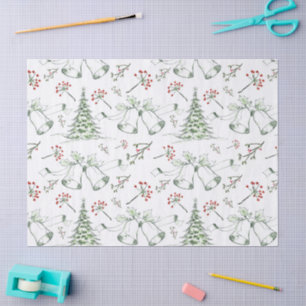 Elegant Christmas Bells & Holly Sketch Tissue Paper