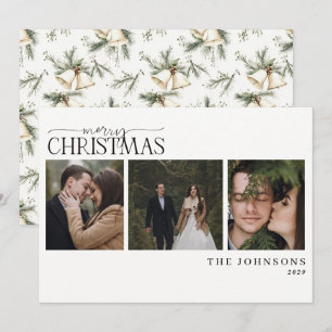 Elegant Christmas Bells Newlywed Photo Holiday Card