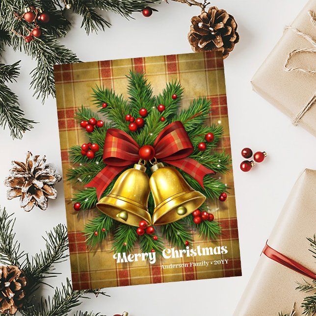 Elegant Christmas bells vintage wreath greeting  Holiday Card (Elegant Christmas bells vintage wreath greeting card)