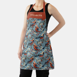 Elegant Christmas Bird Winter Holiday Pattern Apron
