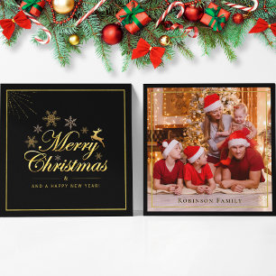 Elegant Christmas Black Gold Double Sided Photo Card