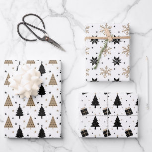 Elegant Christmas Black Gold Scandinavian Pattern Wrapping Paper Sheet