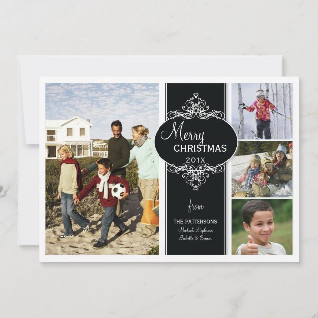 Elegant Christmas Black White Collage Photo Card (Front)