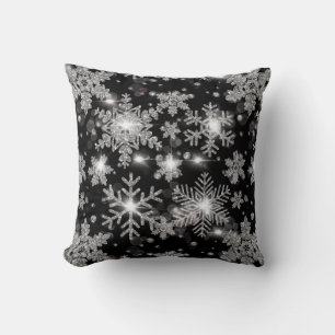 Elegant Christmas black white silver snowflakes Cushion