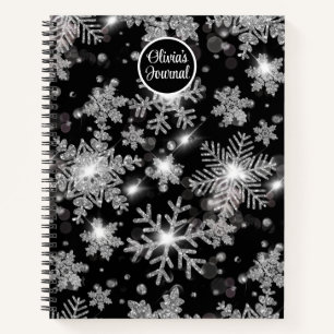 Elegant Christmas black white silver snowflakes Notebook