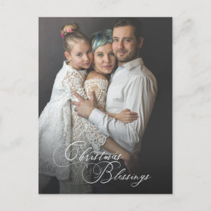 Elegant Christmas Blessings Script   Photo Postcard