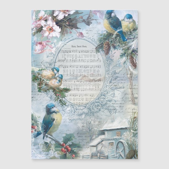 Elegant Christmas Bluebirds and Music Collage (Front)