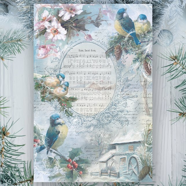 Elegant Christmas Bluebirds and Music Decoupage Tissue Paper (Creator Uploaded)