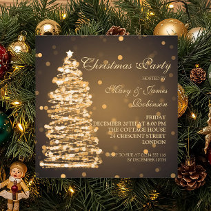 Elegant Christmas Bokeh Tree Holiday Party Gold Invitation
