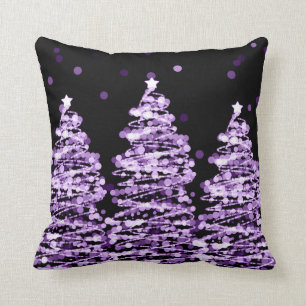 Elegant Christmas Bokeh Trees Purple Cushion