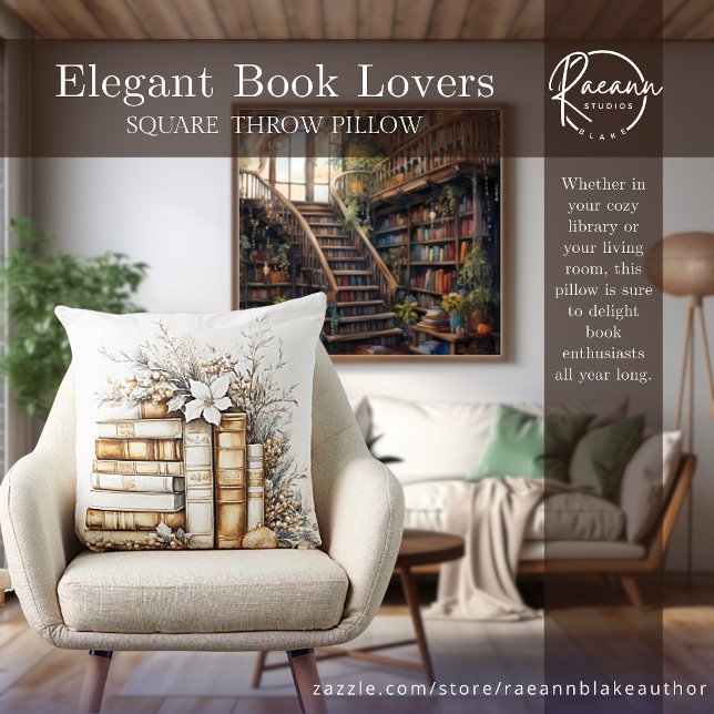 Elegant Christmas Book-Lover's Throw Pillow (Creator Uploaded)