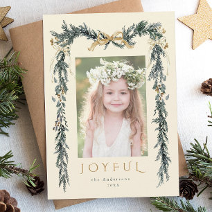 Elegant Christmas Border Photo Ivory Holiday Card
